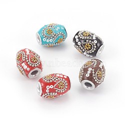 Handmade Indonesia Beads, with Metal Findings, Seed Beads, Oval, Mixed Color, 15~16.5x19.5~20mm, Hole: 4mm(IPDL-E012-19)