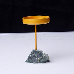 Rough Raw Natural Moss Agate Base Candle Holder, Flat Round Candlesticks for Wedding Decoration, Tray: 5.5cm(PW-WG48392-25)