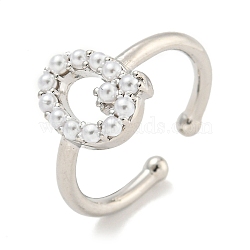 Rack Plating Brass Open Cuff Rings for Women, with ABS Imitation Pearl, Cadmium Free & Lead Free, Long-Lasting Plated, Letter, Letter Q, Inner Diameter: 17mm, Letter Q: 11.5x7.5mm(RJEW-F162-01P-Q)