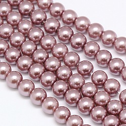 Eco-Friendly Dyed Glass Pearl Round Beads Strands, Grade A, Cotton Cord Threaded, Rosy Brown, 6mm, Hole: 1.2~1.5mm, about 72pcs/strand, 15 inch(HY-A008-6mm-RB046)