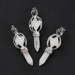 Natural Quartz Crystal Big Pendants, Rock Crystal, Eco-Friendly Brass Finding, Platinum, Cadmium Free & Lead Free, Sceptre, 61x24mm, Hole: 7x4.5mm(G-I322-07P-07)