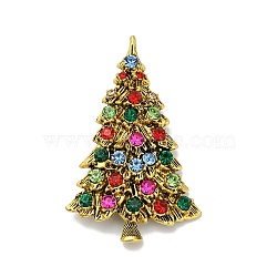 Christmas Tree Alloy Rhinestone Brooches Pins, for Backpack Clothes, Antique Golden, 62x39mm(JEWB-I049-01AG)