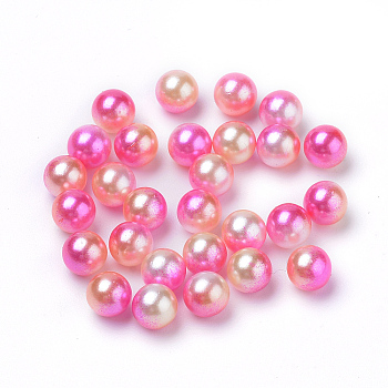 Rainbow Acrylic Imitation Pearl Beads, Gradient Mermaid Pearl Beads, No Hole, Round, Hot Pink, 5mm, about 5000pcs/bag