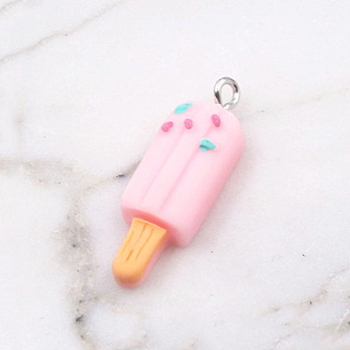 Resin Pendants, DIY Accessories for Jewelry Making, Imitation Food, Ice-cream Shape, Pink, 25x11mm