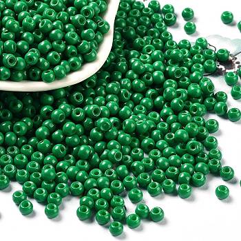 Baking Paint Glass Seed Beads, Round, Green, 4x3mm, Hole: 1.2mm, about 7650pcs/pound