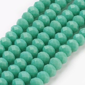 Glass Beads Strands, Imitation Jade Glass, Faceted, Rondelle, Medium Aquamarine, 6x4~5mm, Hole: 0.8~1mm, about 88~92pcs/strand, 15.5 inch~16 inch(39~45cm)