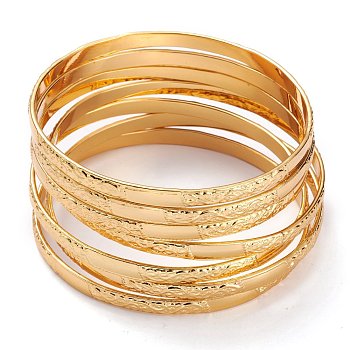 7Pcs Women's Simple Fashion Textured Vacuum Plating 304 Stainless Steel Stackable Bangles, Golden, Inner Diameter: 2-5/8 inch(6.8cm)
