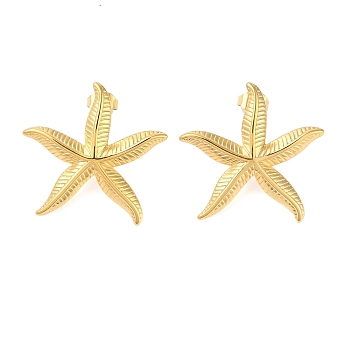 304 Stainless Steel Stud Earrings for Women, Starfish, Real 18K Gold Plated, 27.5x28.5mm