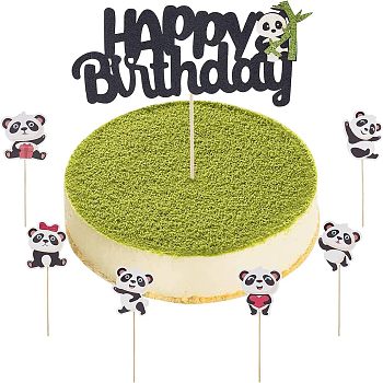 Olycraft DIY Paper Panda Cake Insert Card Decoration Set, with Cake Decor Birthday Party Decoration, for Birthday Cake Decor, Mixed Color, Insert Card Decoration Set: 59~121x2~52x0.5~2mm; Cake Decor Birthday Party Decoration: 150mm