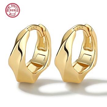925 Sterling Silver Twist Hoop Earrings, with S925 Stamp, Real 18K Gold Plated, 12mm