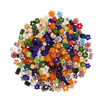 Handmade Millefiori Glass Beads, Flower, Mixed Color, 4x2.6mm, Hole: 1mm