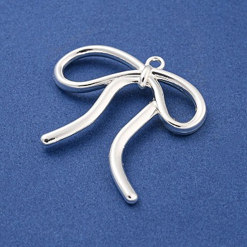 Rack Plating Alloy Pendants, Bowknot Charms, Silver, 35x35x5mm, Hole: 2mm