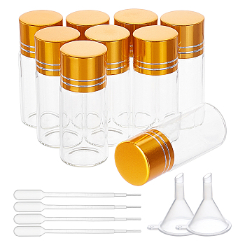 Glass Bead Containers, with Aluminum Lid,Disposable Plastic Transfer Pipettes, Mini Transparent Plastic Funnel Hopper, Gold, 2.15x5.2cm, 26pcs/box