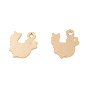 201 Stainless Steel Charms, Laser Cut, Chicken, Real 18k Gold Plated, 12x11x0.5mm, Hole: 1.4mm