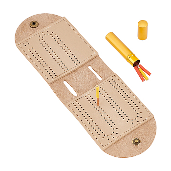 PU Outdoor Cribbage Card Game Scoreboard, Playing Card Game Scoring Board, with Pegs, Dark Goldenrod, 124.5x84.5x34mm