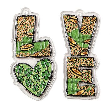 Double-Sided Printed Acrylic Pendants, Word LOVE, Anahata, Pendant 1:52.5x25.5x2.5mm, Pendant 2: 50.5x22.5x2.5mm, hole: 2mm