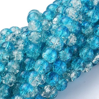 Baking Painted Crackle Glass Beads Strands, Round, Dark Turquoise, 8mm, Hole: 1.3~1.6mm, about 100pcs/strand, 31.4 inch