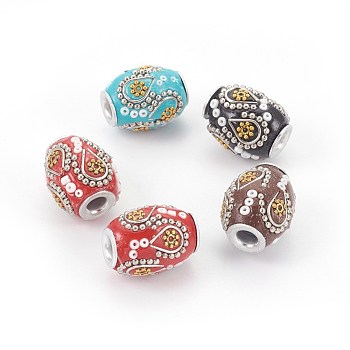 Handmade Indonesia Beads, with Metal Findings, Seed Beads, Oval, Mixed Color, 15~16.5x19.5~20mm, Hole: 4mm