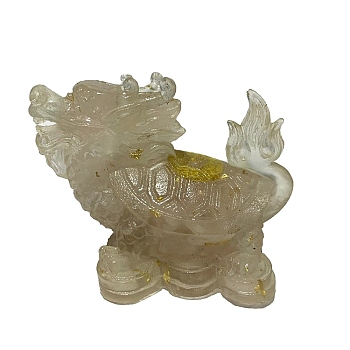 Resin Dragon Display Decoration, with Natural Rose Quartz Chips Inside for Home Office Desk Decoration, 60x30x40mm