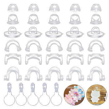 1400Pcs 7 Style AS Plastic Charm Base Settings, Hair Findings, DIY Hair Tie Accessories, Mixed Shape, Clear, 8~16x6~12x5.5~7.5mm, 200pcs/style