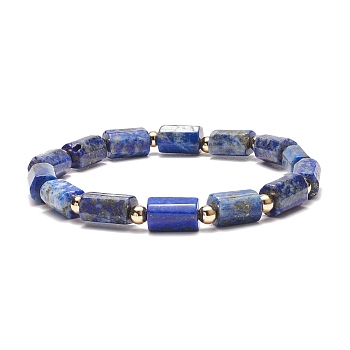Natural Lapis Lazuli Column Beaded Stretch Bracelet, Gemstone Jewelry for Women, Inner Diameter: 2-1/8 inch(5.4cm)