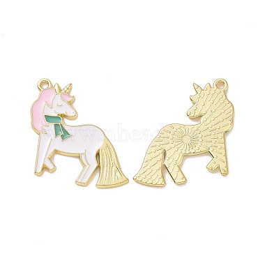 Light Gold White Unicorn Alloy+Enamel Pendants