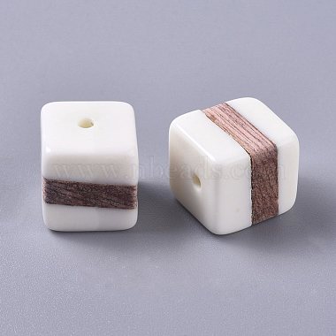 14mm White Cube Resin+Wood Beads