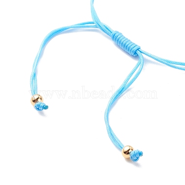 Natural Agate & Brass Clover Beaded Cord Bracelet(BJEW-JB08366)-6