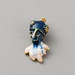 Brass Rhinestone Pendants, with Enamel, Fish Charms, Golden, Dark Blue, 28x13.5x11mm, Hole: 4x2.5mm(KK-WH0108-46A-01)