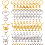 40Pcs 4 Styles Zinc Alloy Swivel Lobster Clasps, Swivel Snap Hook, Star & Heart, Mixed Color, 34.5x23.5~24x6mm, Hole: 5x9mm, 10pcs/style(FIND-SP0002-57)