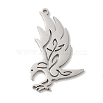Non-Tarnish 304 Stainless Steel Pendants, Laser Cut, Crow Charm, Stainless Steel Color, 35x22x1mm, Hole: 1mm(STAS-U010-18P)