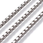 Tarnish Resistant 304 Stainless Steel Box Chains, Unwelded, Stainless Steel Color, 2.5x2.5x1.5mm(CHS-P007-32P-01)