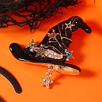Halloween Alloy Enamel Witch Hat Brooches for Women, Black, 58x52mm(SC0855-4)
