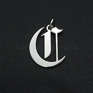 304 Stainless Steel Pendants, with Jump Ring, Old English, Letter, Laser Cut, Stainless Steel Color, Letter.C, 15.5x12.5x1mm, Hole: 3mm(STAS-R111-JA565-C)