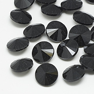 Pointed Back Glass Rhinestone Cabochons, Rivoli Rhinestone, Faceted, Cone, Jet, 12x6mm(RGLA-T086-12mm-02)
