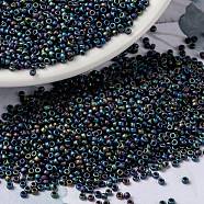 MIYUKI Round Rocailles Beads, Japanese Seed Beads, 15/0, (RR401FR) Matte Black AB, 1.5mm, Hole: 0.7mm, about 27777pcs/50g(SEED-X0056-RR0401FR)