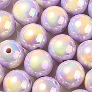 UV Plating Rainbow Iridescent Acrylic Beads, Round, Medium Purple, 16x15mm, Hole: 3mm(OACR-F004-08D)