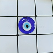 Transparent Glass Pendants, Flat Round with Evil Eye, Blue, 30mm(RELI-PW0001-088D)