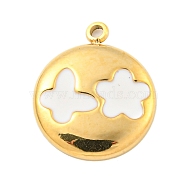 304 Stainless Steel Pendants, with Enamel, Flat Round with Butterfly & Flower Charms, Real 14K Gold Plated, 18x18x2mm, Hole: 1.4mm(STAS-L080-014G-01)