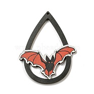 Wood Pendants, Halloween Theme, Black, Bat, 54.5x42x3mm, Hole: 2mm(WOOD-M012-02C)