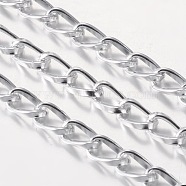 Silver Color Aluminum Twisted Chains Curb Chains, Unwelded, Link: 5mm wide, 9mm long, 1.5mm thick(CH001Y-15)
