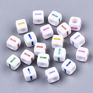 Opaque White Acrylic Beads, with Enamel, Horizontal Hole, Cube with Mixed Color Letter, Letter.I, 6x6x6mm, Hole: 3mm, about 2900pcs/500g(SACR-R252-02I)