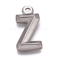 304 Stainless Steel Pendants, Alphabet, Letter.Z, 16x8x2mm, Hole: 1.2mm(STAS-H119-01P-Z)