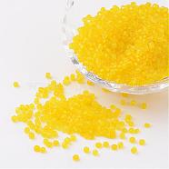 8/0 Frosted Round Glass Seed Beads, Yellow, Size: about 3mm in diameter, hole:1mm, about 1101pcs/50g(X-SEED-A008-3mm-M10)