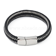 Braided Microfiber Leather Cord Bracelets, with 304 Stainless Steel Magnetic Clasps, Stainless Steel Color, 8-3/8 inch(21.4cm)(BJEW-P328-05P)