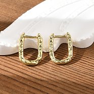 Textured Rectangle Brass Hoop Earrings, Long-Lasting Plated Earrings for Girl Women, Real 18K Gold Plated, 16x11.5x2mm, Pin: 0.8mm(EJEW-B007-02G)