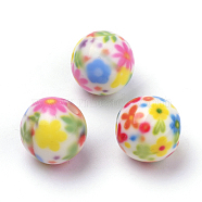 Opaque Printed Acrylic Beads, Round with Flower Pattern, Colorful, 10x9.5mm, Hole: 2mm(X-MACR-S271-10mm-22)