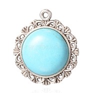 Synthetic Turquoise Pendants, with Tibetan Style Alloy Findings, Flat Round, 32x29x7mm, Hole: 2mm(PALLOY-K215-05A-AS)