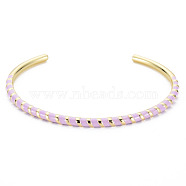 Twisted Brass Enamel Cuff Bangle, Real 18K Gold Plated Open Bangle for Women, Nickel Free, Lilac, Inner Diameter: 2-3/8 inch(5.95cm)(BJEW-T020-02C-NF)