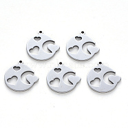 201 Stainless Steel Pendants, Laser Cut, Flat Round with Heart, Stainless Steel Color, 16x16x1mm, Hole: 1.2mm(STAS-N092-18)